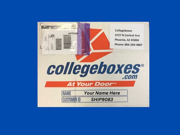 Example of how to properly label a box for Collegeboxes college shipping.