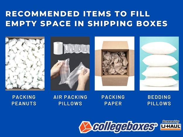 Recommended items to use as filling for college shipping with Collegeboxes.