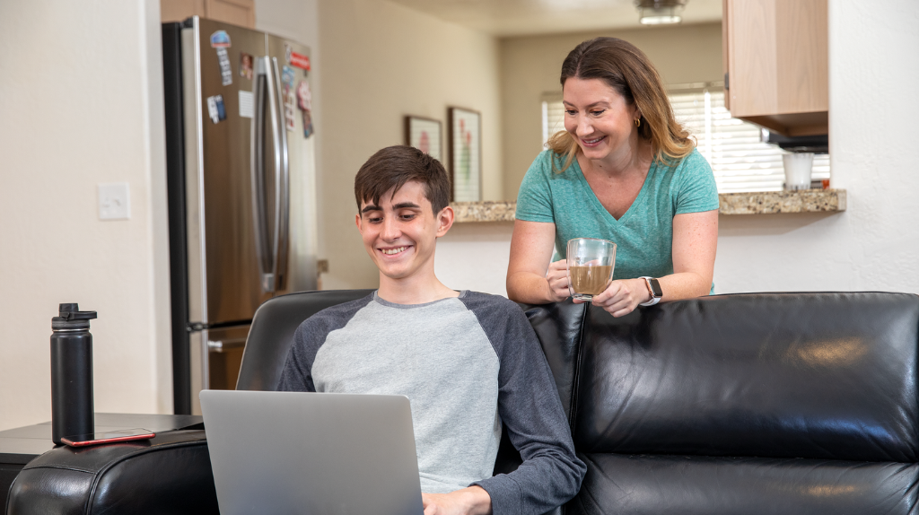 A mother and teenage son on the couch