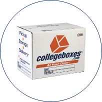 Circular icon of a Collegeboxes branded box
