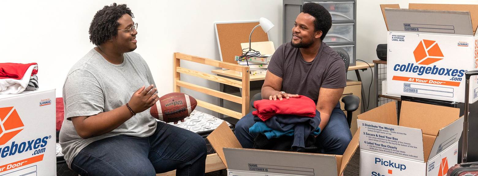 Two college-age students talking about cheap college moving